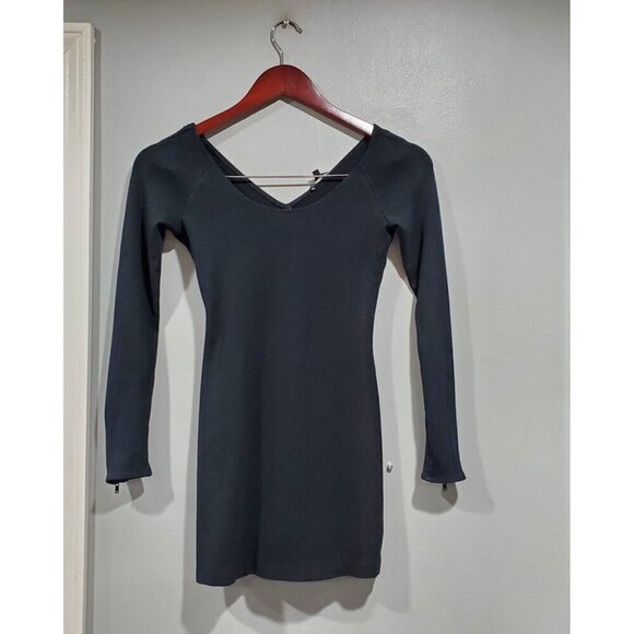 Theory Women's Black Spandex Bodycon Mini Dress Long-Sleeved Zip Cuffs Sz P/TP - Picture 2 of 12